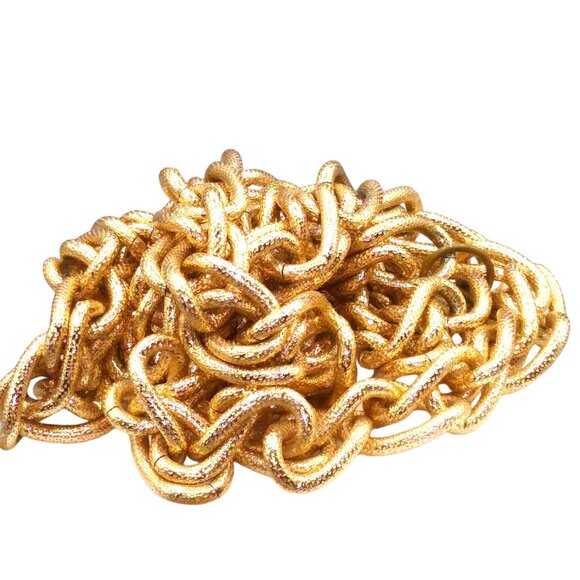 Vintage Textured Eloxal Necklace, Curb Double Link Chain, Lightweight Gold Tone - Picture 3 of 5